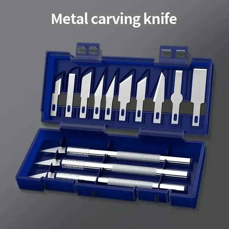 13-Piece Metal Carving Knife Set – 3 Handles & 10 Blades Craft Knife Set HIP 13pcs