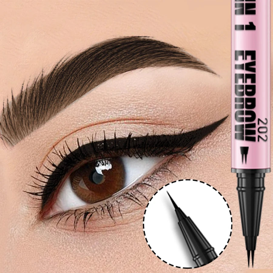 2 in 1 Waterproof 4 Colors Ultra Double-ended Eyebrow Pen and Eyeliner Pen Smudge-proof Natural Korean Makeup Gifts Cosemetics HIP