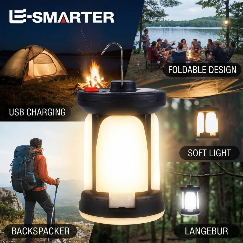 ESMARTER LED Leaf Camping Lantern – Solar & USB, 500 Lumens Solar LED Lantern HIP