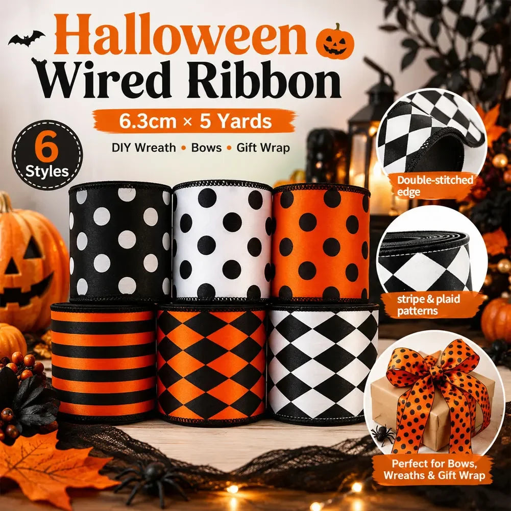 Classic Polka Dot Decorative Ribbon Halloween Stripe Diamond Grid Craft Ribbon Wreath Tree Gift Pack Festival Party Supplies HIP