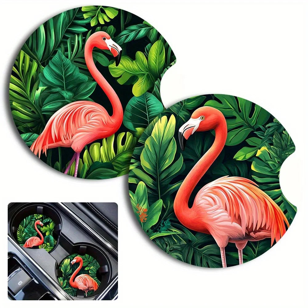 Tropical Flamingo Car Cup Holder Coasters – Set of 2 Car Cup Coasters HIP black Other