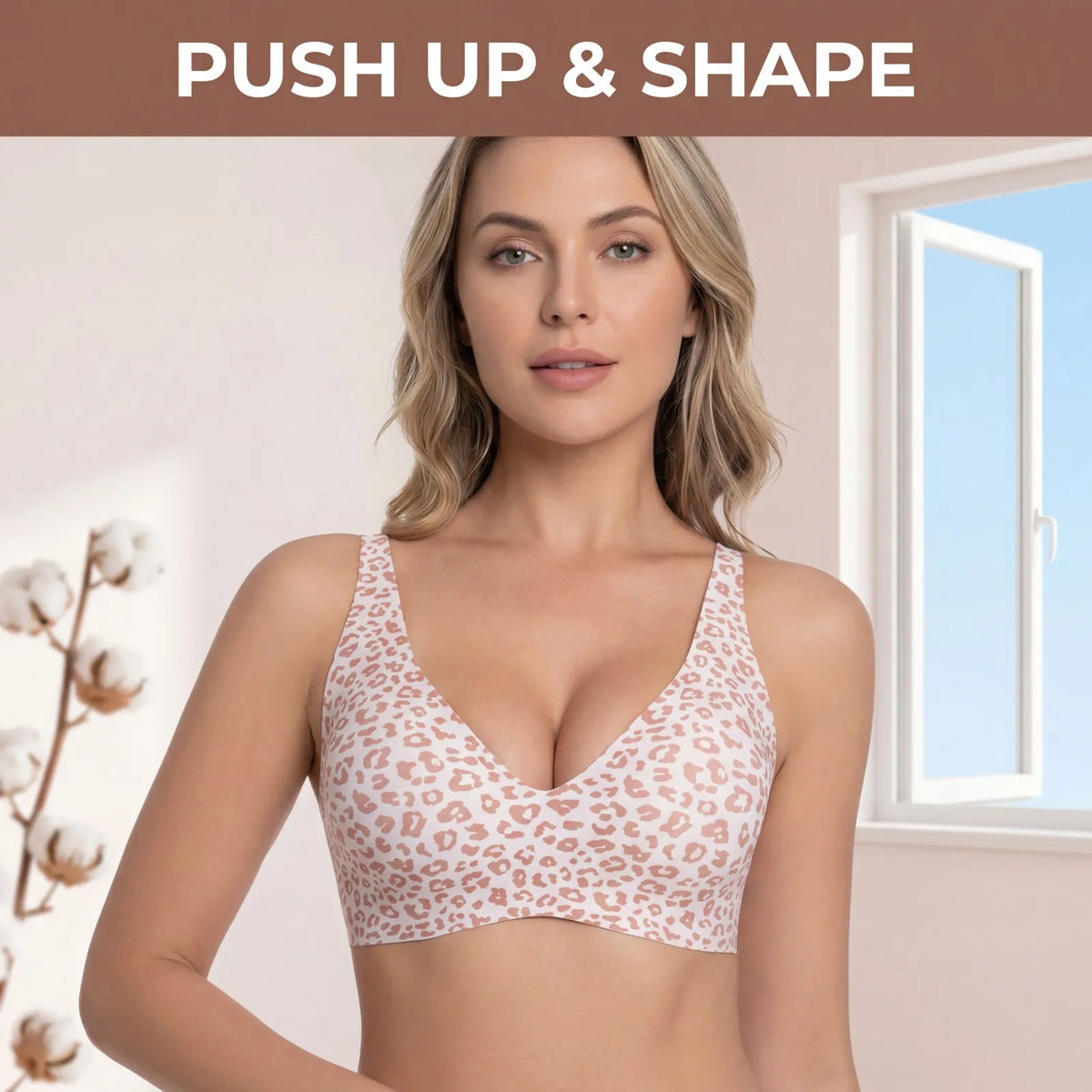 Zeriluna Women's Push Up Seamless Wireless Bra | Leopard Wireless Push Up Bra HIP
