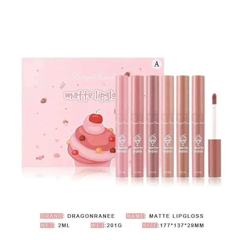 Dragon Ranee 6-Color Velvet Matte Lip Gloss Set | Long Lasting Matte Lip Gloss Set HIP