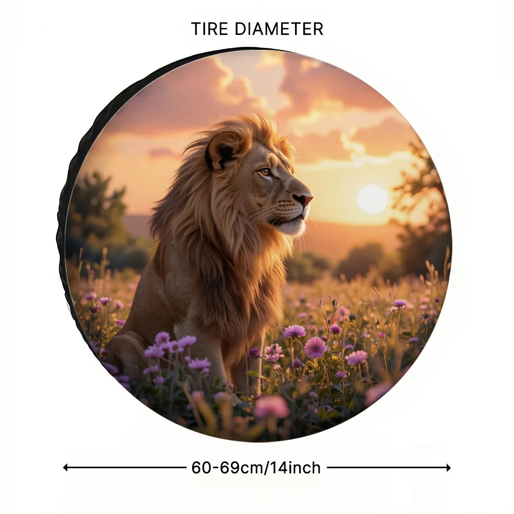 Lion Sunset Spare Tire Cover – Waterproof Polyester Protector Spare Tire Cover HIP