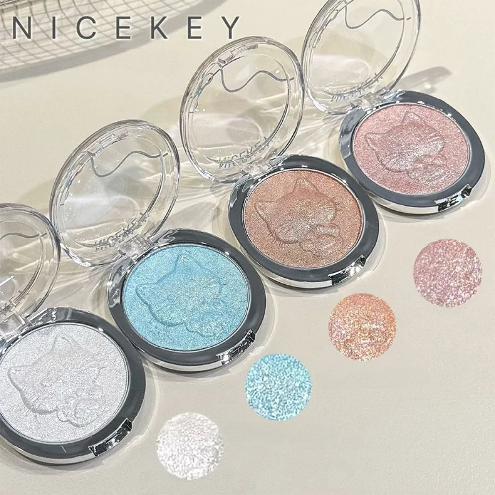 Cat Embossed Highlighter Powder Fine Shimmer Smooth Blue Pearlescent Glow Brightening Non-flying Highgloss Makeup Cosmetics HIP