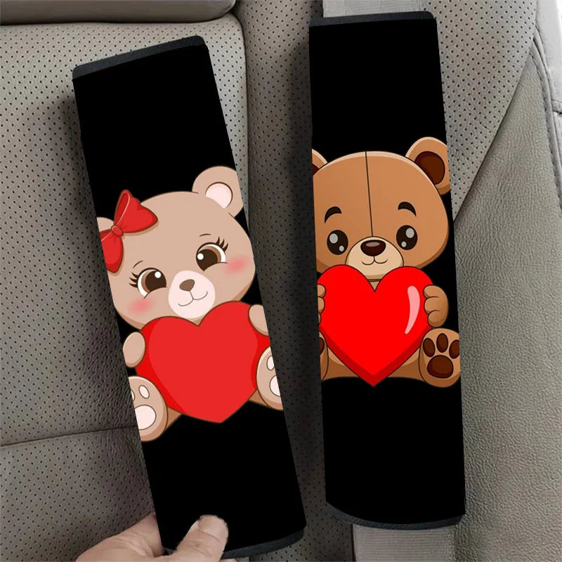 2pcs Bear Heart Car Seat Belt Covers – Universal Black Seat Belt Cover HIP black Other