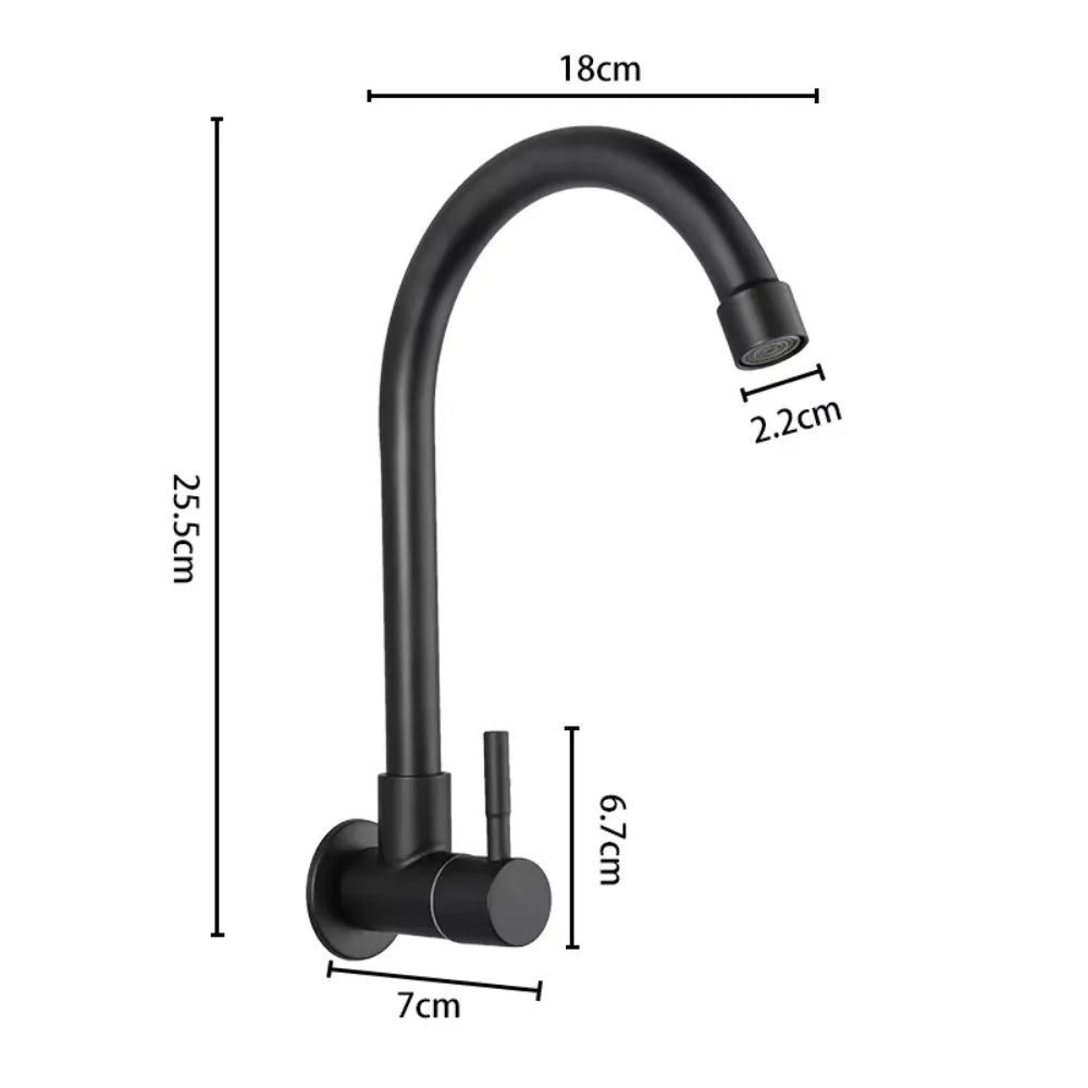 Black Wall-Mounted Single Cold Water Tap – Kitchen & Bath Wall-Mounted Faucet HIP