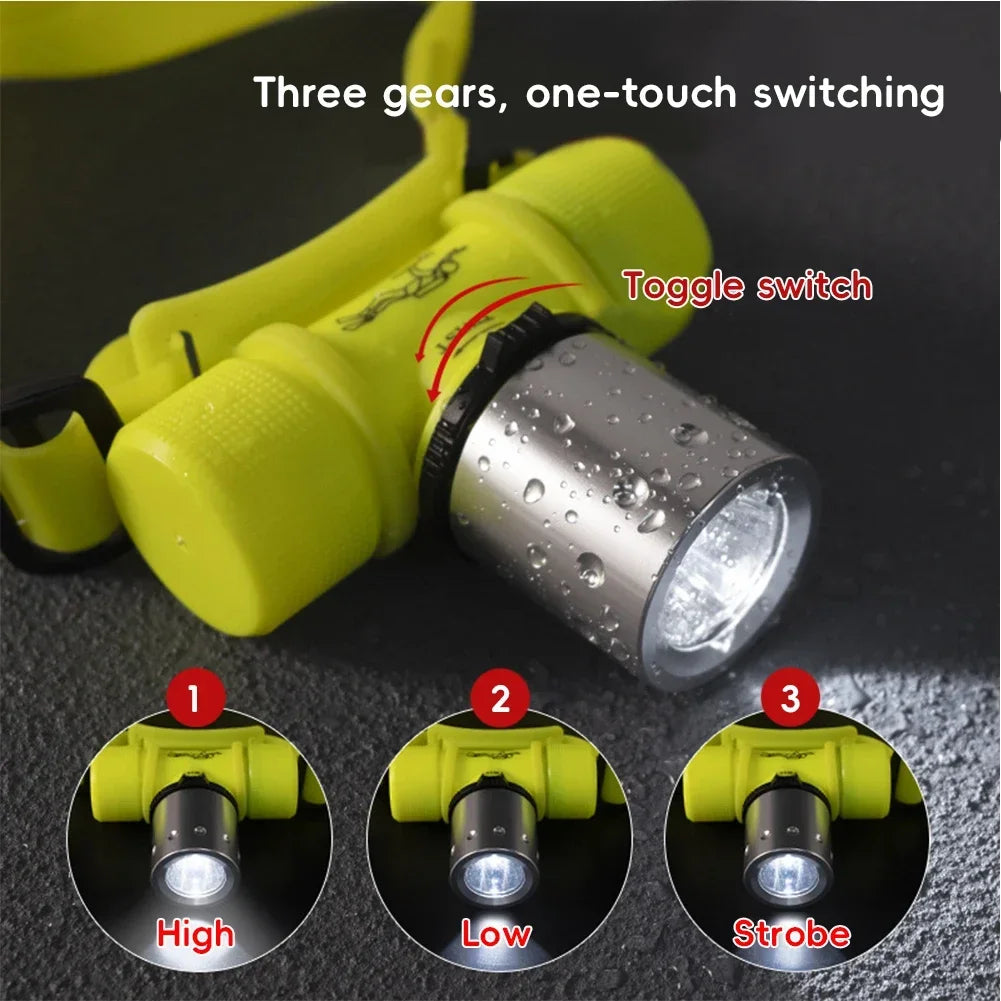 Diving LED Headlamp T6 LED Underwater Diving Headlight Outdoor Camping Fishing Dive Flashlight Head Light Torch Waterproof HIP