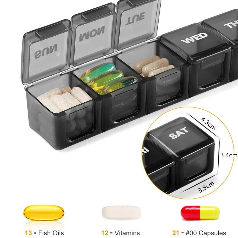 New Premium Portable Weekly Pill Cases 7 Day 7 Grids Pill Organizer Storage Box Container Travel for Medicine Vitamins Fish Oils HIP