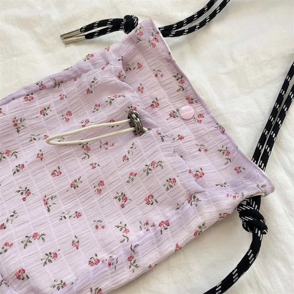 Floral Canvas Drawstring Crossbody Bag – Lightweight Mini Purse Canvas Crossbody Bag HIP