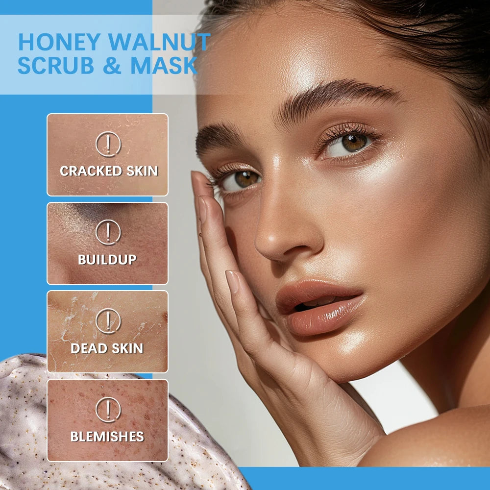Facial Scrub & Face Exfoliator Mask Skin CareMoisturizing brightening Nourishing Cleansing Honey Walnut Facial Exfoliants Mask HIP