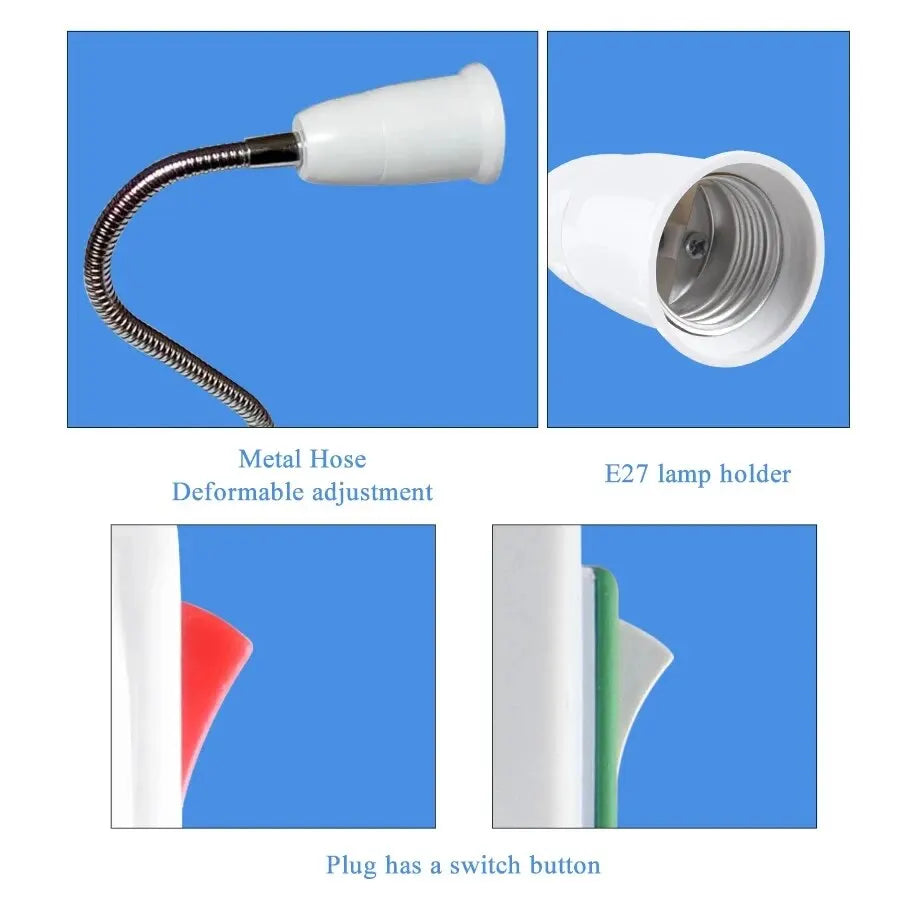 EU US Plug to E27 Lamp Holder Light Bulb Socket With Switch Flexible Lamp Base Conversion Table Lamp Converter 20cm 30cm 50cm HIP
