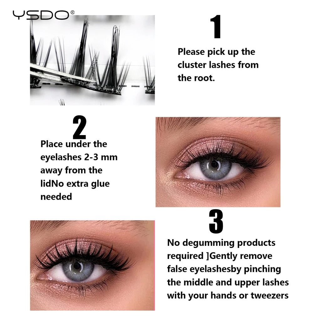 YSDO 90/100PCS Individual Eyelashes No Glue Needed Self Adhesive DIY Cluster Lashes Makeup Tool False Lashes Extension Faux CIls HIP