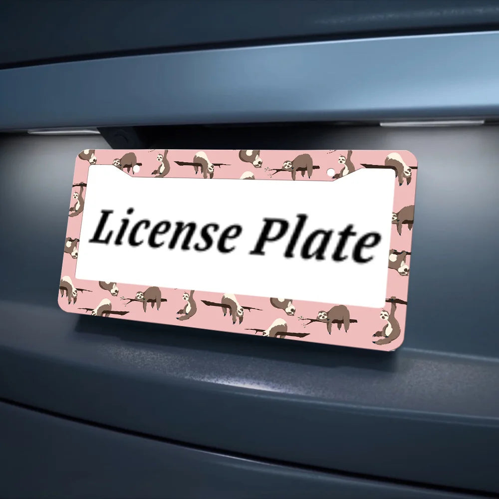 2-Pack Sloth Pink Aluminum License Plate Frames – 2 Hole Fit License Plate Frame HIP