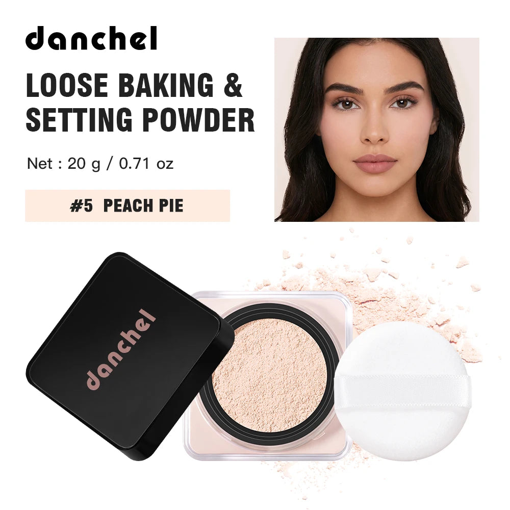 Waterproof Long Lasting Loose Baking Setting Powder &Puff Matte Finish Oil Control Face Cosmetics Anti Sweat Oil Absorb Makeup HIP 5PEACH