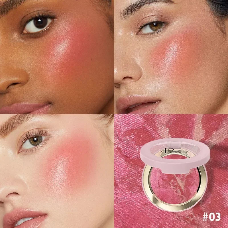 Baked Marble Blusher Long-Wearing Smooth Pressed Powder Blush Highlighter 8Color Lightweight Face Brighten Shimmer Rouge Palette HIP 03