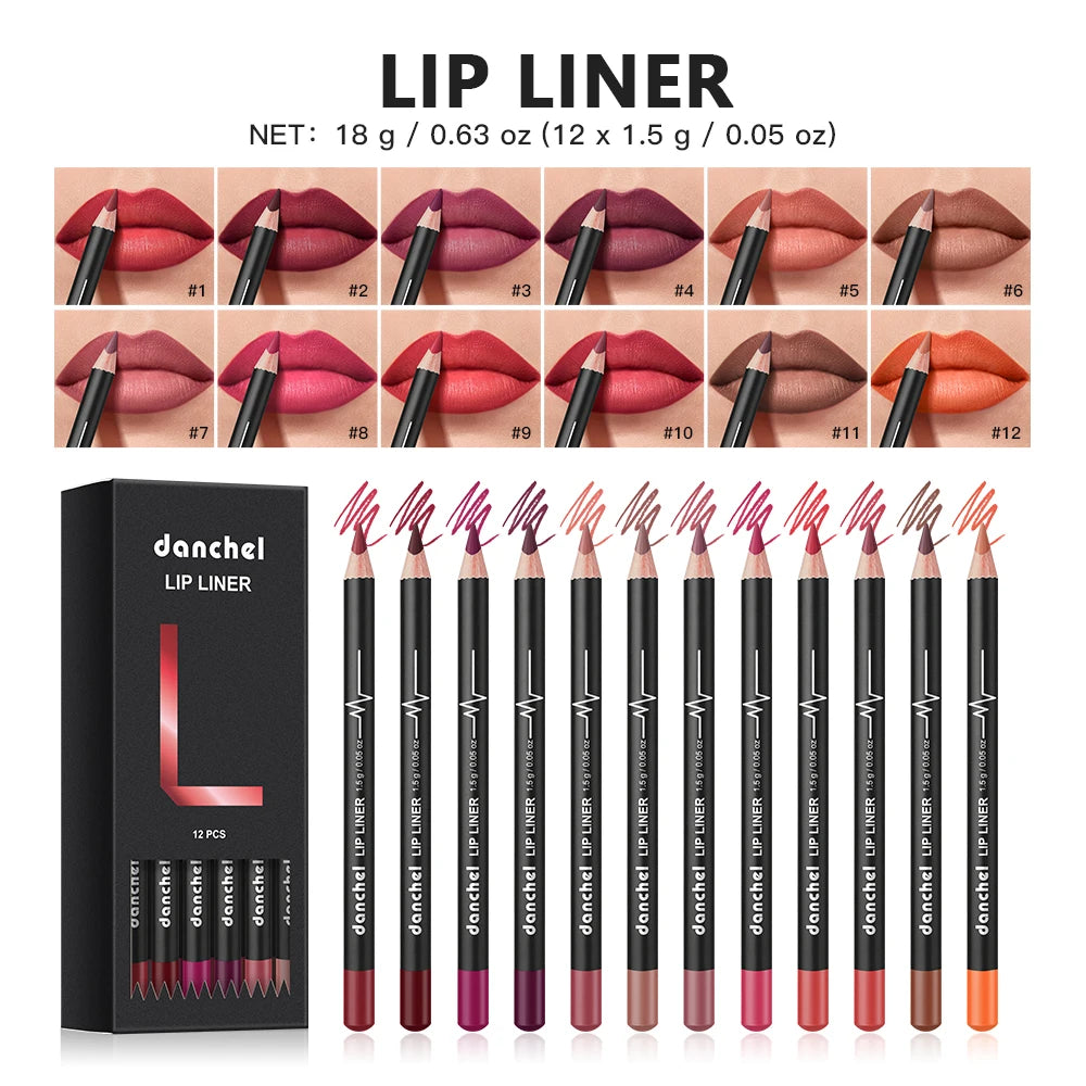 12 pcs Long-Lasting Lipstick Set with Professional Lip Liner Pencil and Matte Lip Gloss for Women Valentine's Day Gifts HIP 12colors