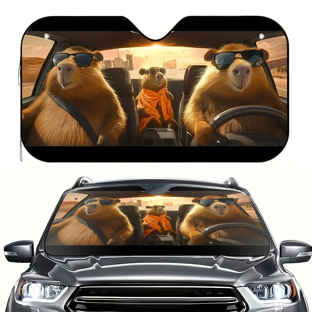 Capybara Car Sun Visor – Cartoon Road Trip Design Car Visor Cover HIP M
