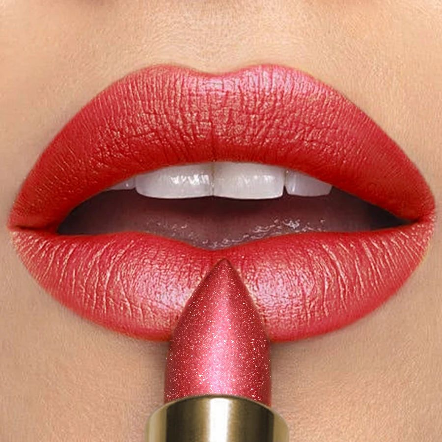 16 Colors 1PC Metallic Glitter Shiny Lipstick Lip Tint, Waterproof Senior Matte Lip Makeup Gifts for Women Cosmetic Lip Glaze HIP 108