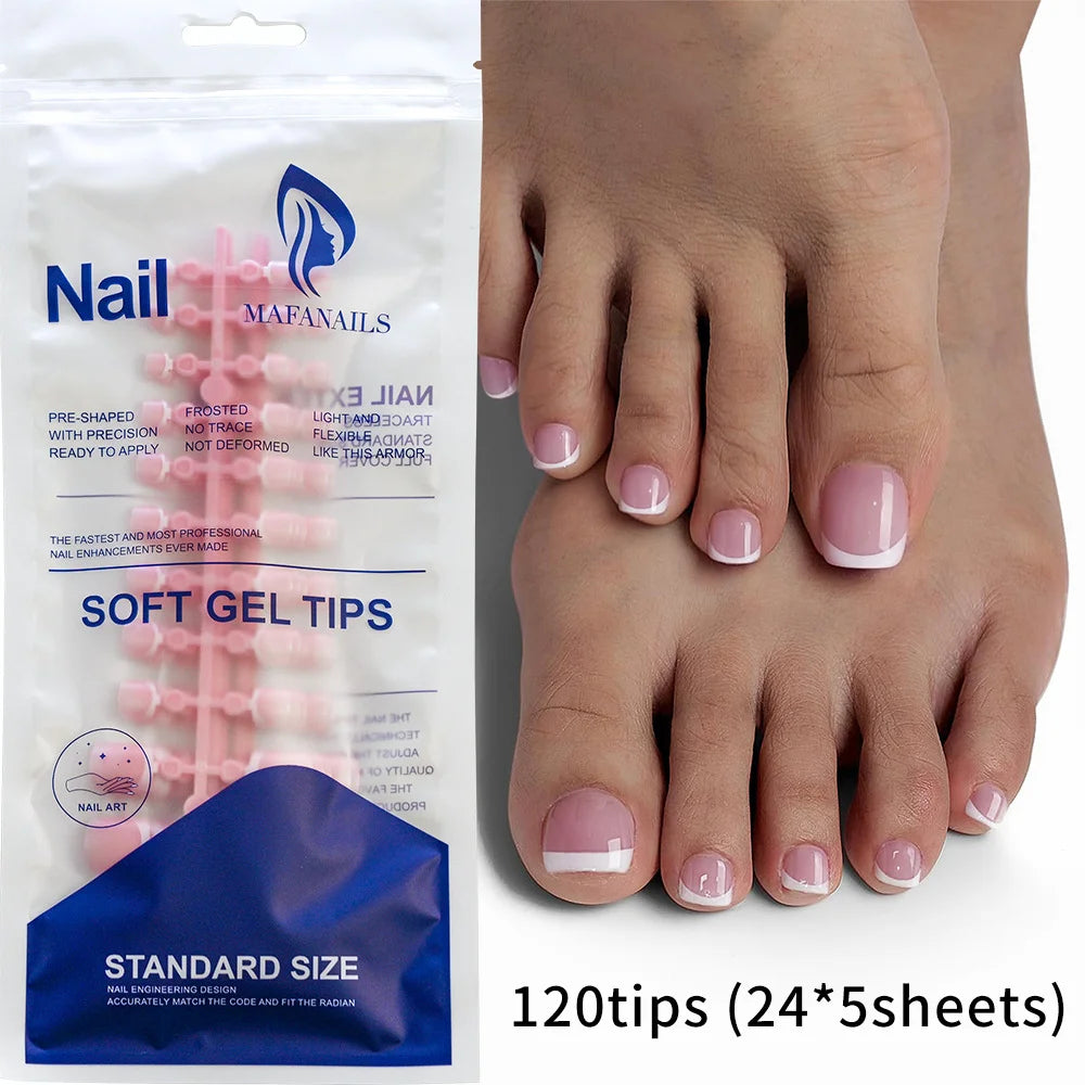 120Pcs Glossy Nude Pink French Press-On-Toenail Set 1*Box Short French Square Fake Toe Nails Solid-Color Manicure Toenails Tips HIP 2