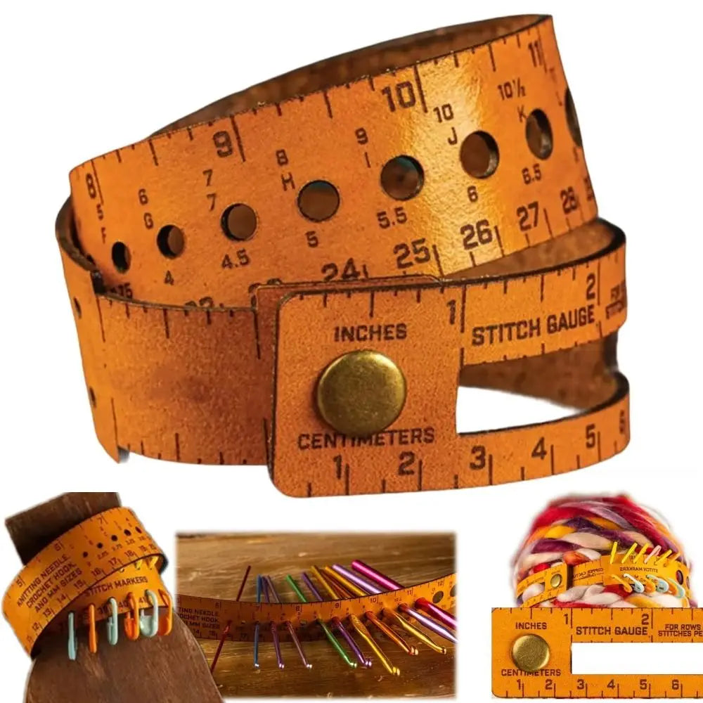 7-in-1 Leather Measuring Wrap for Knitters & Crocheters Craft Measuring Tool HIP