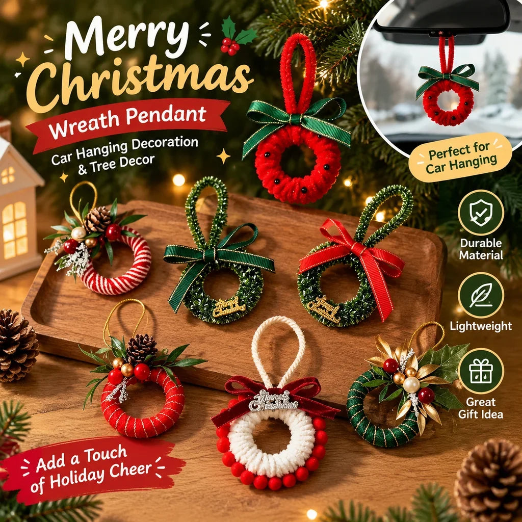 With Bell Merry Christmas Wreath Pendant Car Door Hanging Decoration Xmas Party Christmas Tree Decor Accessories HIP