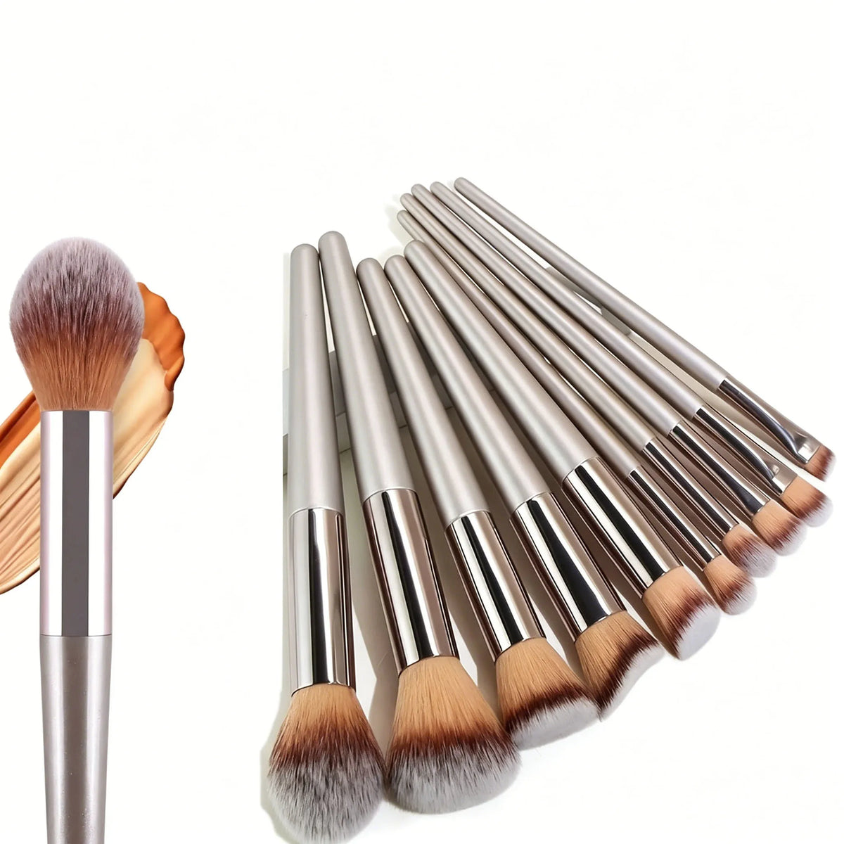 10-Pc Champagne Gold Vegan Makeup Brush Set | Full Face Kit Makeup Brush Set HIP
