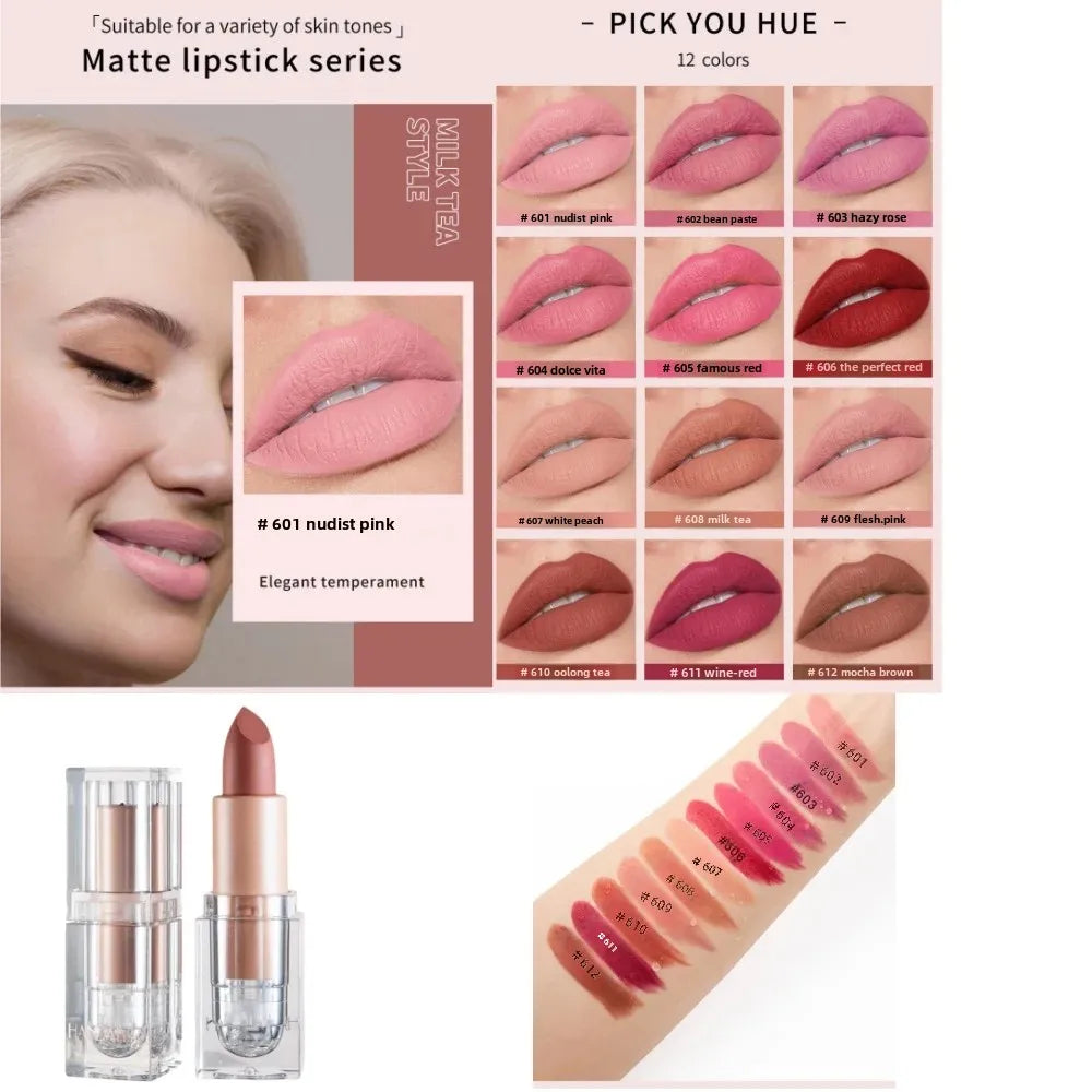 HANDAIYAN Matte Nude Lipstick – Velvet, Waterproof, Long-Lasting Matte Lipstick HIP