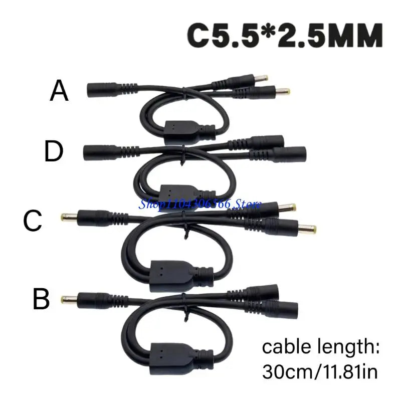 DC 5.5x2.5mm Power Splitter Cable 30cm – 1-to-2 Branch Cord Power Splitter Cable HIP