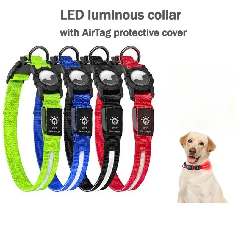 LED Light-Up Dog Collar with AirTag Cover | USB Rechargeable LED Dog Collar HIP