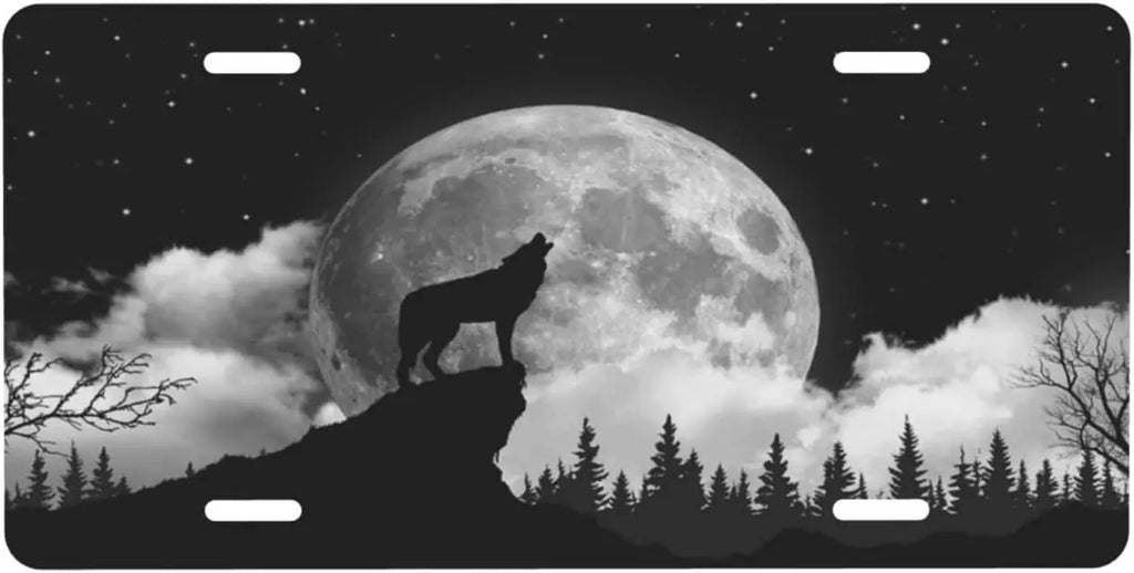 Wolf Moon Aluminum License Plate – Rust-Proof 12x6 In Decorative License Plate HIP 4
