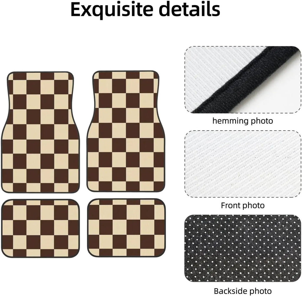 Brown Checkered Car Floor Mats Set of 4 – All Weather Anti-Slip Car Floor Mats HIP