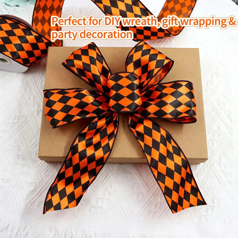 Classic Polka Dot Decorative Ribbon Halloween Stripe Diamond Grid Craft Ribbon Wreath Tree Gift Pack Festival Party Supplies HIP