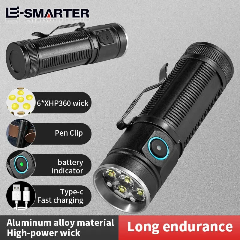 ESMARTER 3000 Lumen 6-LED EDC Rechargeable Waterproof Flashlight EDC Rechargeable Flashlight HIP