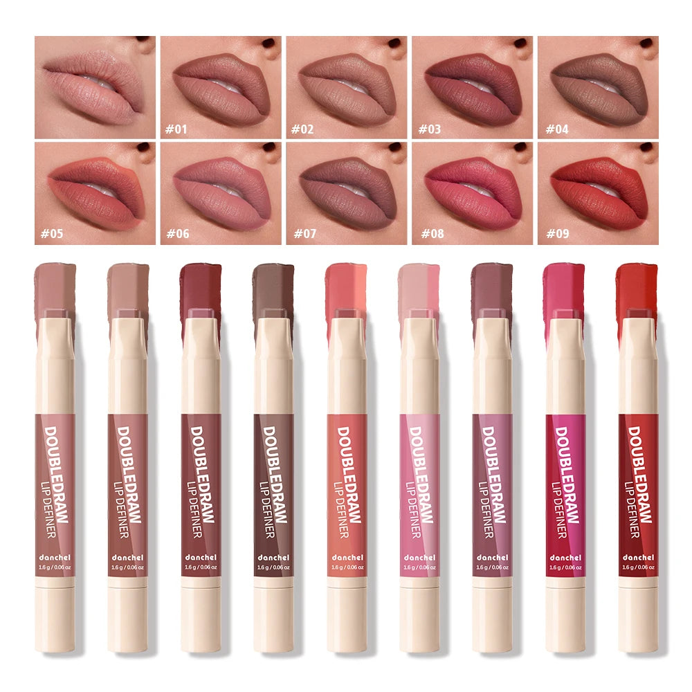 Double Draw Lip Definer 2 In 1 Lip Liner And Lip Gloss Silky Cream Texture Long Lasting Hydrating High Pigment Waterproof Makeup HIP