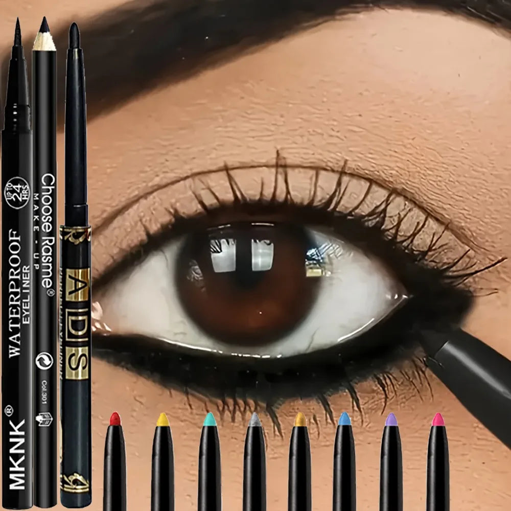 3Pcs Waterproof & Sweat-Proof Black Eyeliner Pencil - Long-LastingSmudge-Proof for Bold Eye Makeup, Easy Glide Formula for Perfe HIP