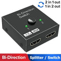 4K Bidirectional HDMI Switch Splitter 2-in-1 Out Adapter HDMI Switch Splitter HIP black