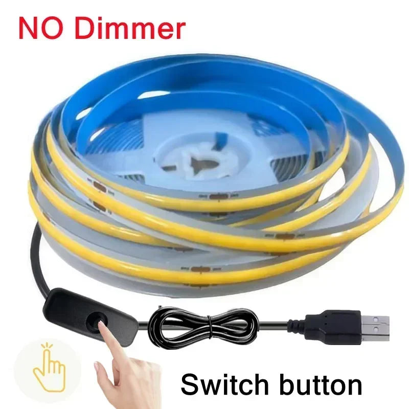 5M USB COB LED Strip 5V 320LEDs/M Dimmable Touch Sensor Light COB LED Strip Light HIP