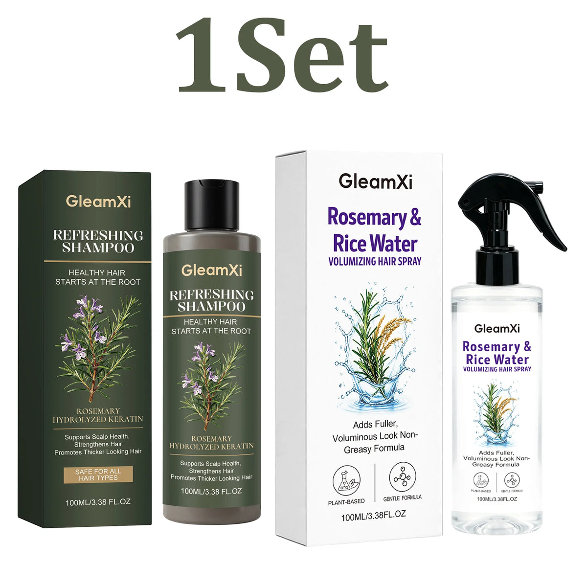 Rosemary Shampoo & Rice Water Spray Set – Volumizing Hair Kit Hair Care Set HIP 1 Set