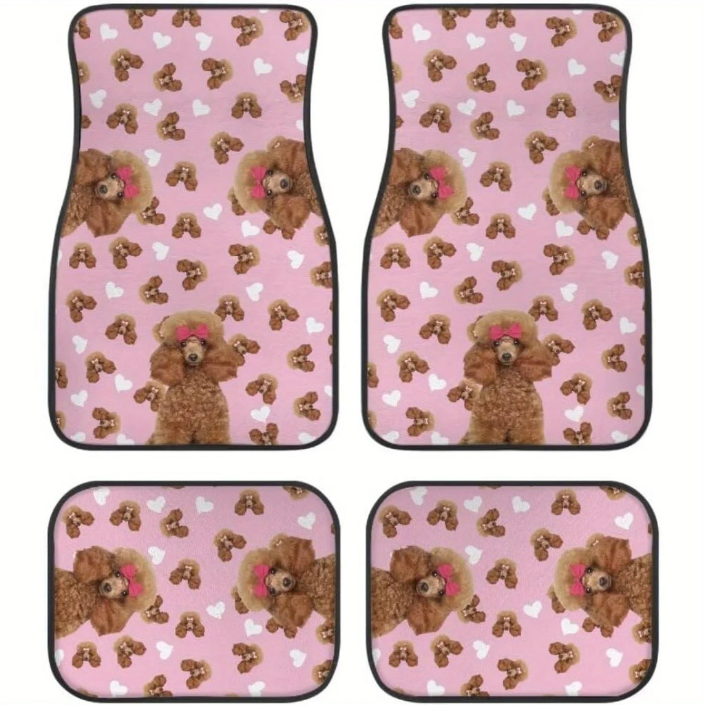 4-Piece Teddy Dog Print Car Floor Mats – Universal Heavy-Duty Automotive Floor Mats HIP black