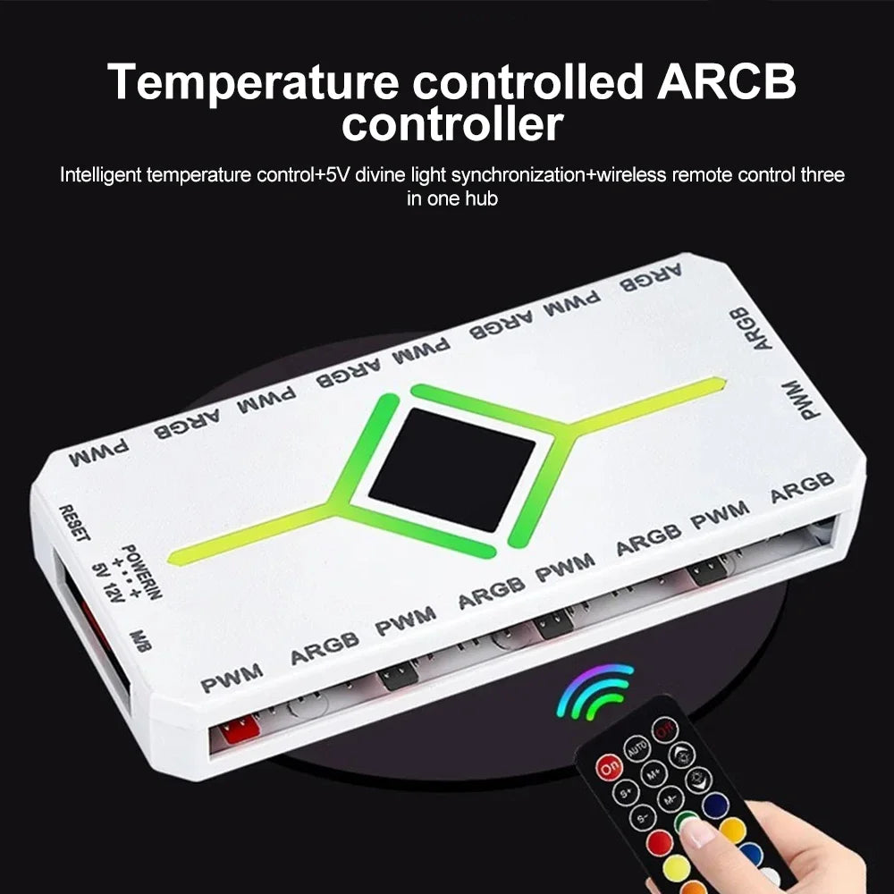 KEBIDUMEI 9-Port ARGB PWM Fan Hub with Remote & Controller PWM Fan Hub Controller HIP