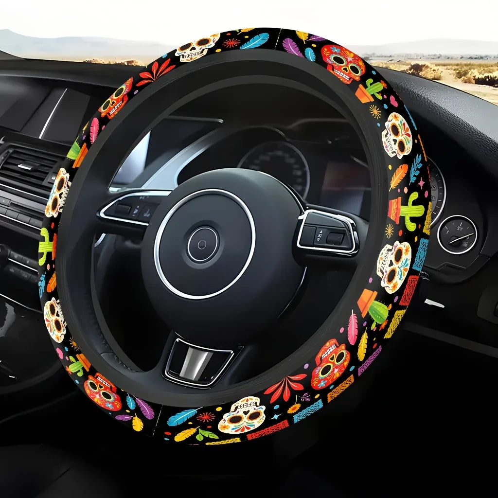 Day of the Dead Skull Cactus Car Steering Wheel Cover Steering Wheel Cover HIP