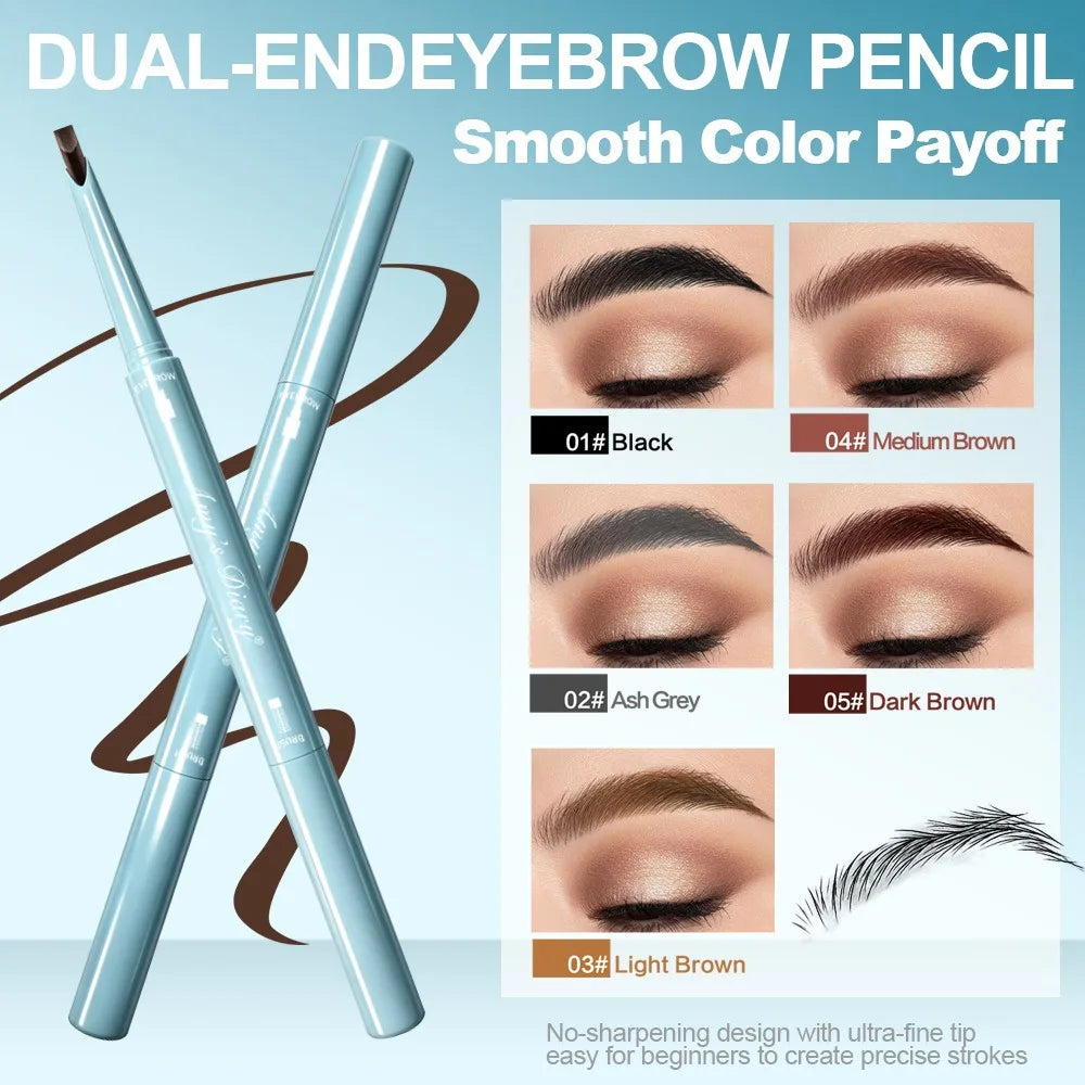 Dual‑ended Eyebrow Pencil Built‑in Brush 2 In 1 Waterproof Sweatproof Long Lasting Natural Pigment Formula Daily Brow Shaping HIP