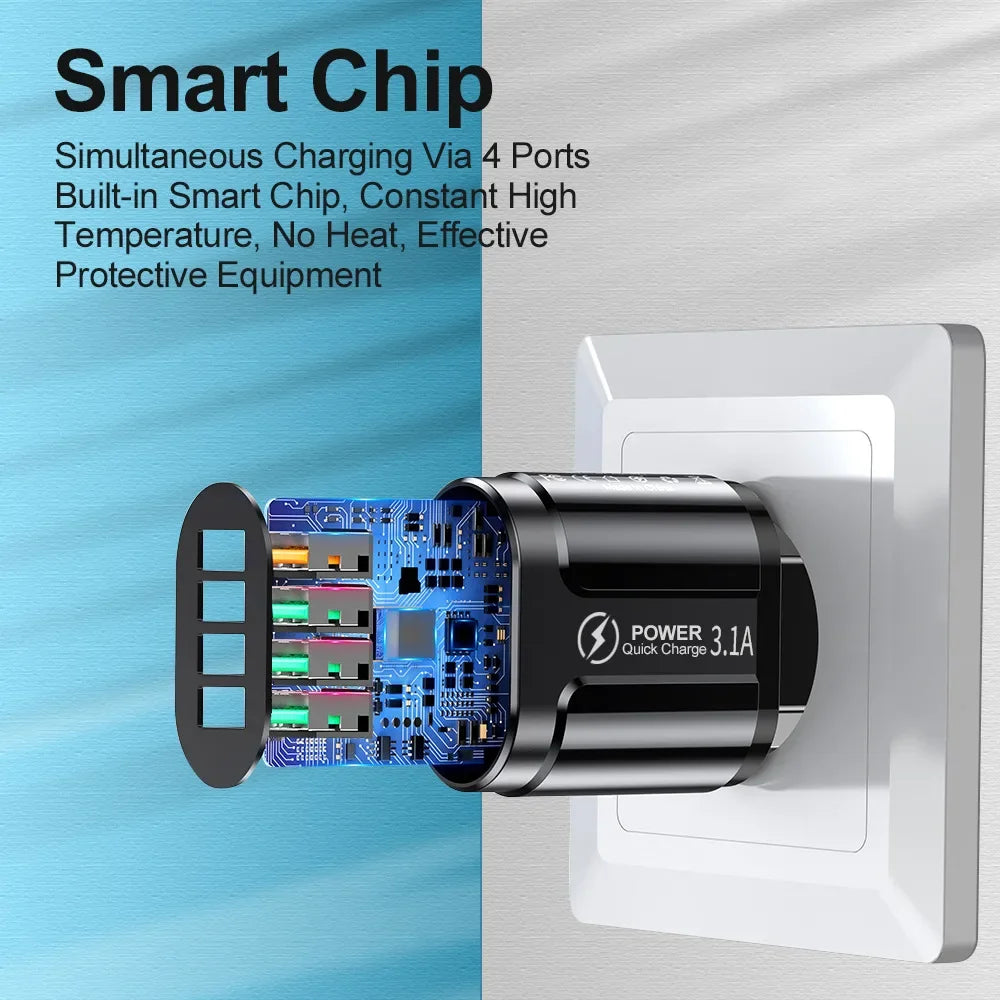 OLPAY 4-Port 45W USB Wall Charger – EU/US Plug Adapter USB Wall Charger HIP