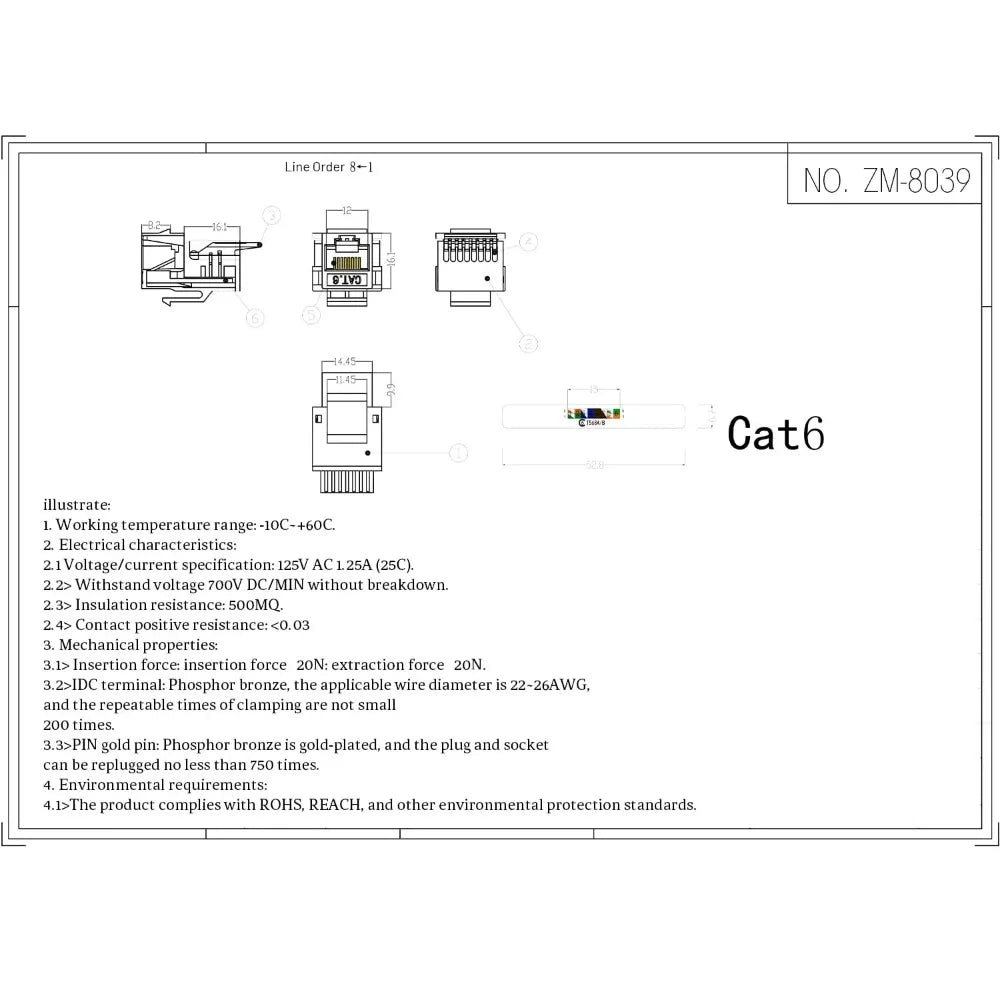 CAT6 RJ-45 Punch Down Connector – LAN Wall Adapter LAN Cable Connector HIP