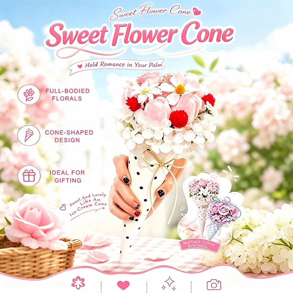 Finished Ice‑Cream Cone Soap Flower Bouquet Ornament Creative Artificial Flower Decor Souvenir Gift For Birthday HIP