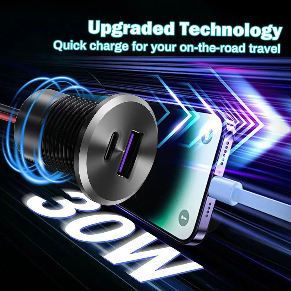 12V/24V RV USB Outlet All-Aluminum 30W PD3.0 & 18W QC3.0 Fast Charger Ports for RV Camper Trailer Truck Boat Golf HIP