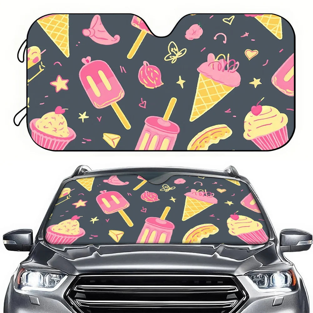 Pink Dessert Pattern Car Sunshade – UV & Heat Protection Car Sunshade HIP M