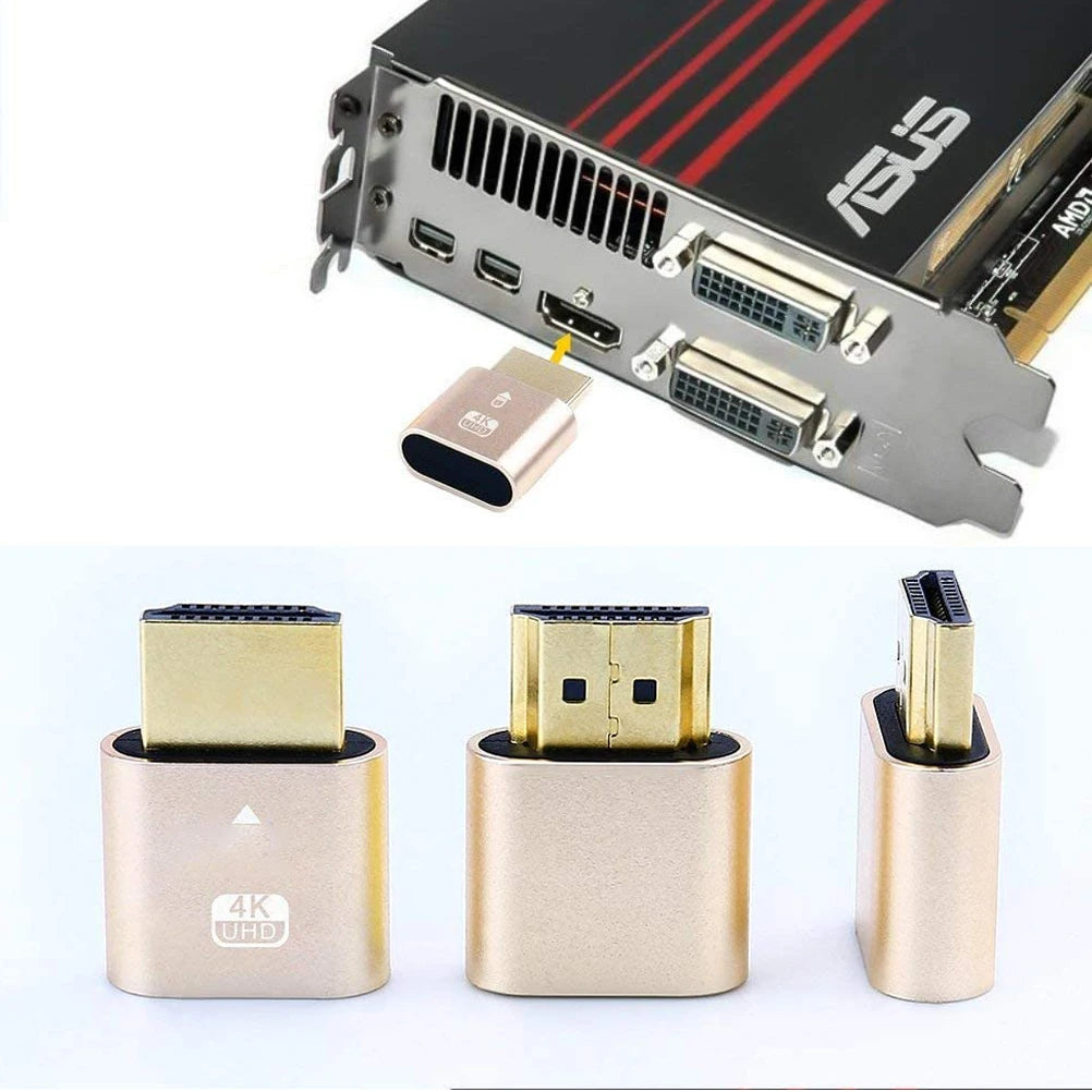 4K HDMI Dummy Plug Virtual Display Adapter – DVI & VGA Display Emulator Adapter HIP