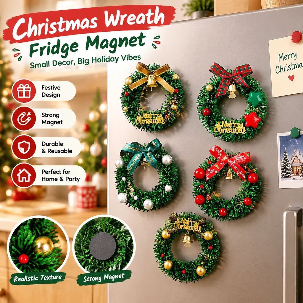 For Xmas Kitchen Home Party Decor Supplies Simulation Christmas Wreath Fridge Magnet Decoration HIP